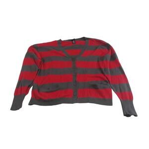 Women's XL Canyon River Blues red and gray striped V-neck cardigan